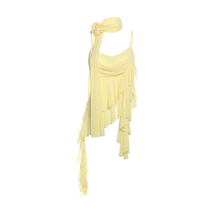Flower applique ruffle mesh cami top  | Festival Outfits Women-final-sale