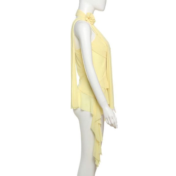 Flower applique ruffle mesh cami top  | Festival Outfits Women-final-sale