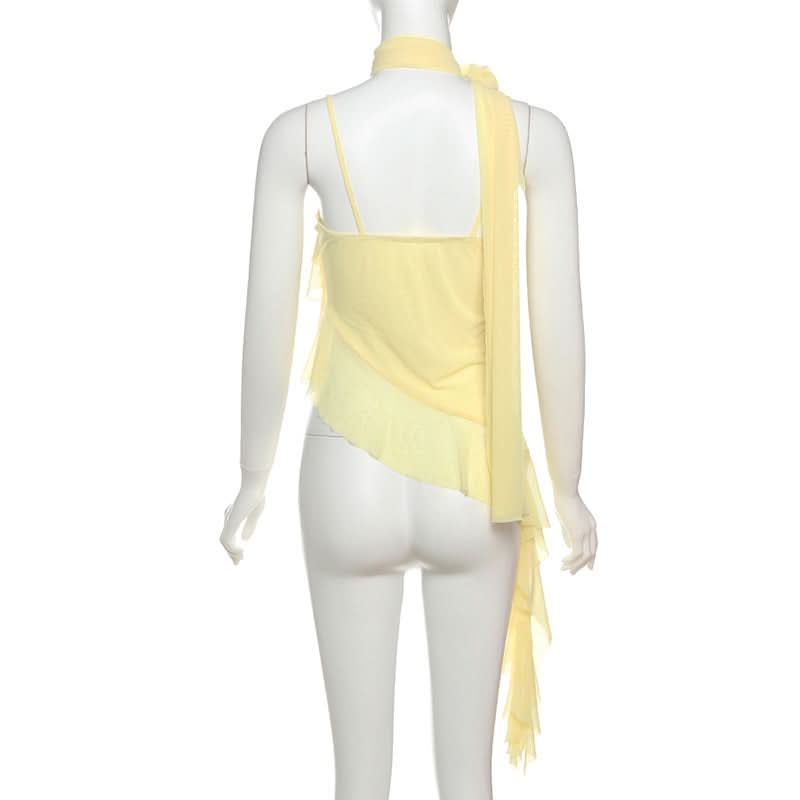 Flower applique ruffle mesh cami top  | Festival Outfits Women-final-sale