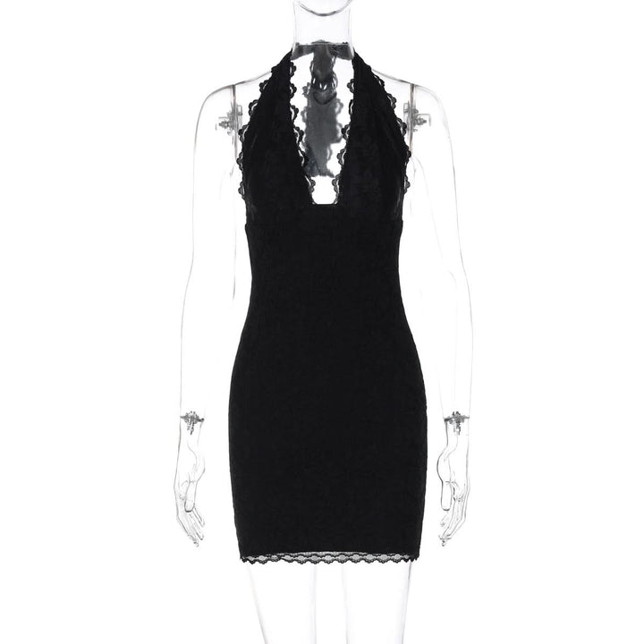 Halter self tie lace hem v neck mini dress  | Festival Outfits Women