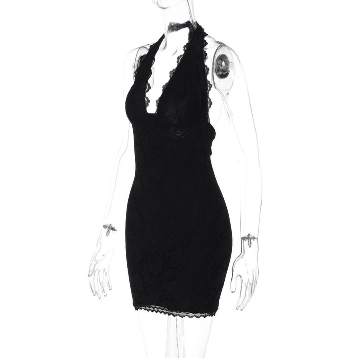 Halter self tie lace hem v neck mini dress  | Festival Outfits Women