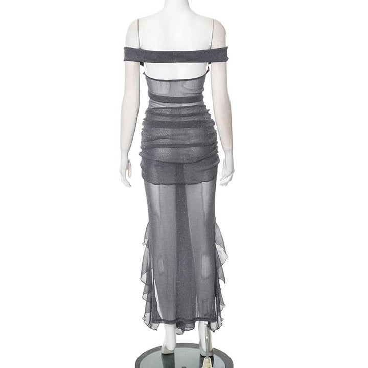 Ruched off shoulder lace up ruffle tube midi dress  | Festival Outfits Women-final-sale