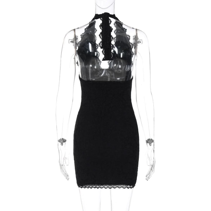 Halter self tie lace hem v neck mini dress  | Festival Outfits Women