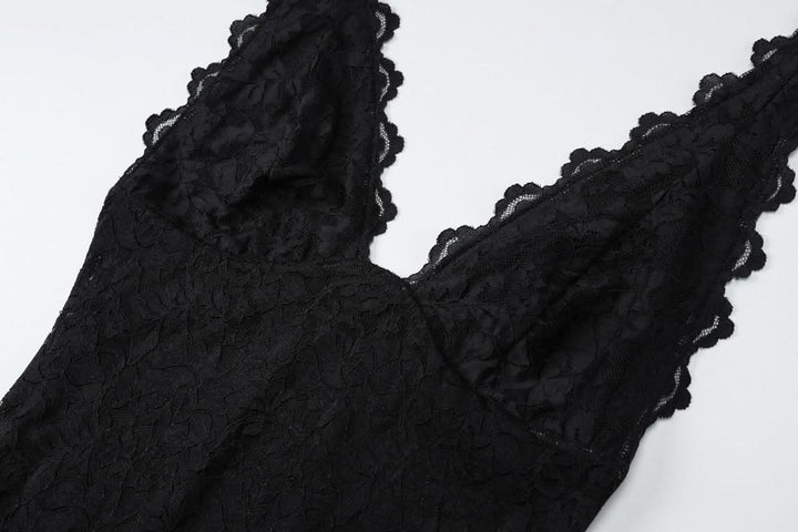 Halter self tie lace hem v neck mini dress  | Festival Outfits Women