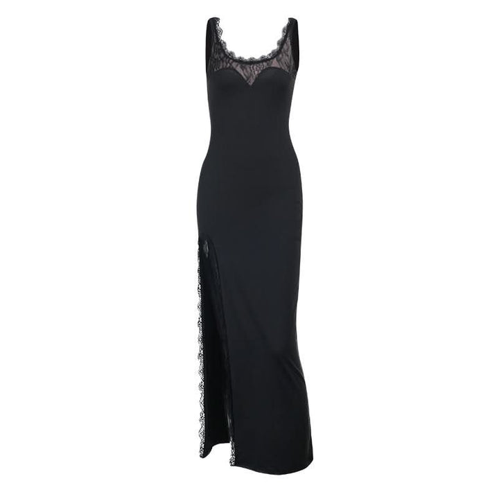 Lace hem u neck slit backless cami maxi dress  | Festival Outfits Women