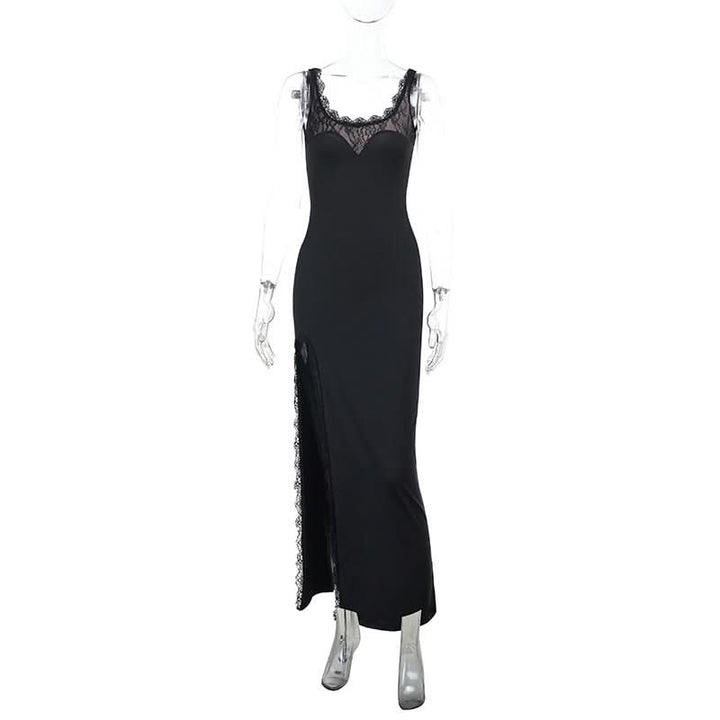 Lace hem u neck slit backless cami maxi dress  | Festival Outfits Women