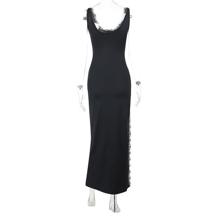 Lace hem u neck slit backless cami maxi dress  | Festival Outfits Women