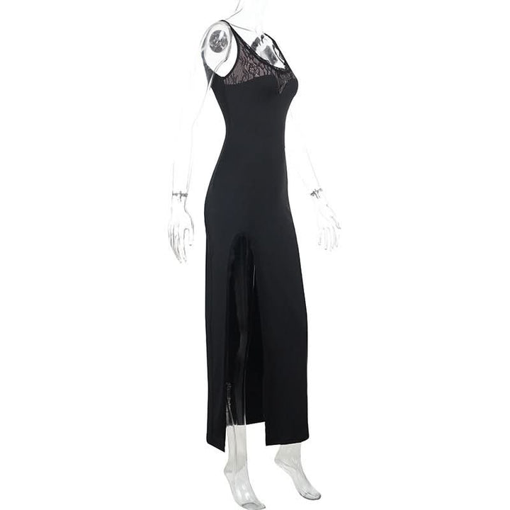 Lace hem u neck slit backless cami maxi dress  | Festival Outfits Women