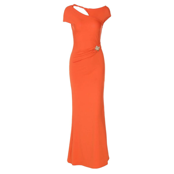 Hollow out cap sleeve ruched backless cut out maxi dress  | Festival Outfits Women