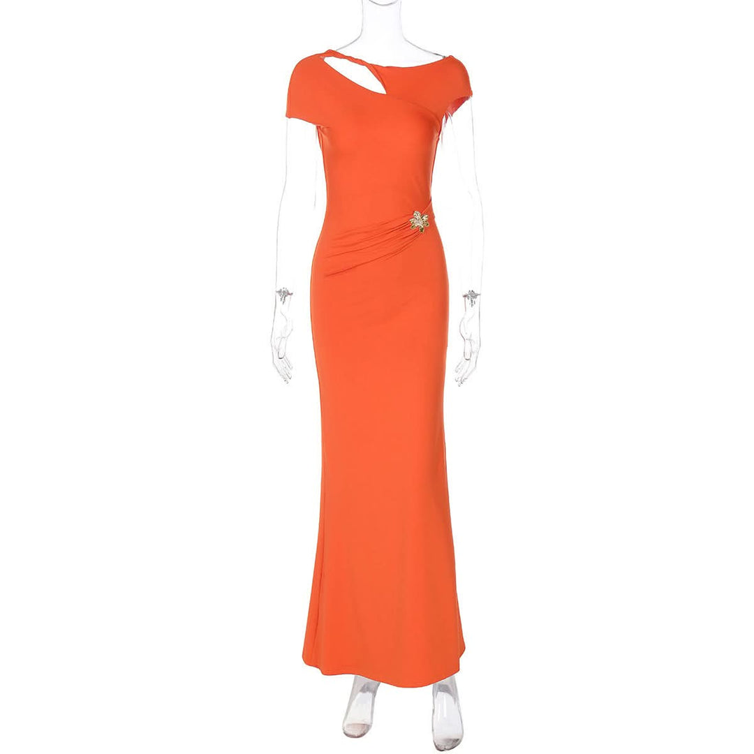 Hollow out cap sleeve ruched backless cut out maxi dress  | Festival Outfits Women