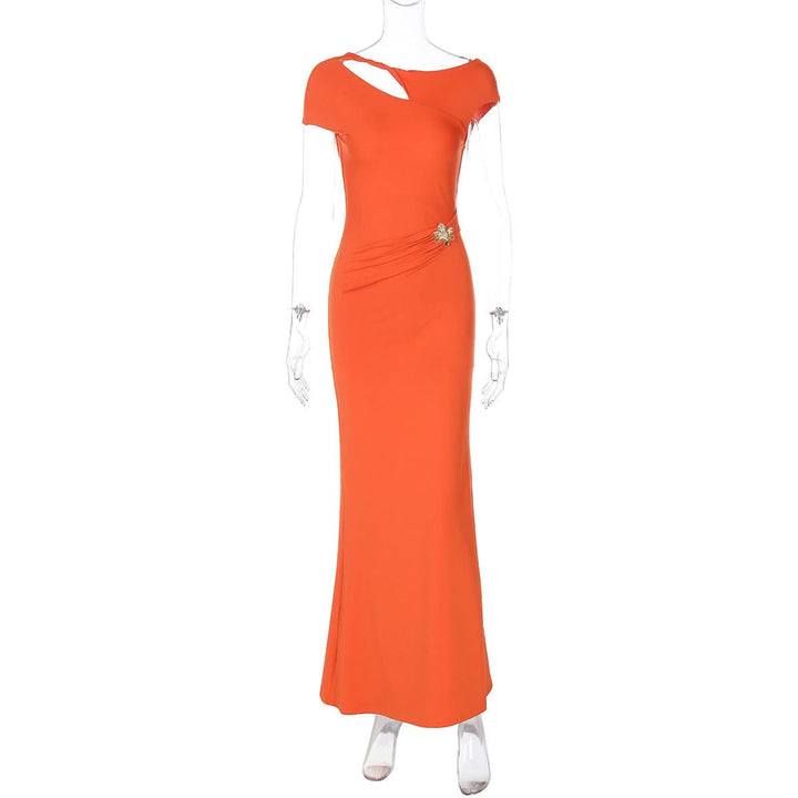 Hollow out cap sleeve ruched backless cut out maxi dress  | Festival Outfits Women