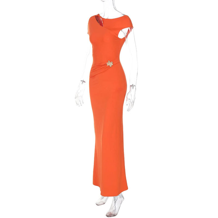 Hollow out cap sleeve ruched backless cut out maxi dress  | Festival Outfits Women