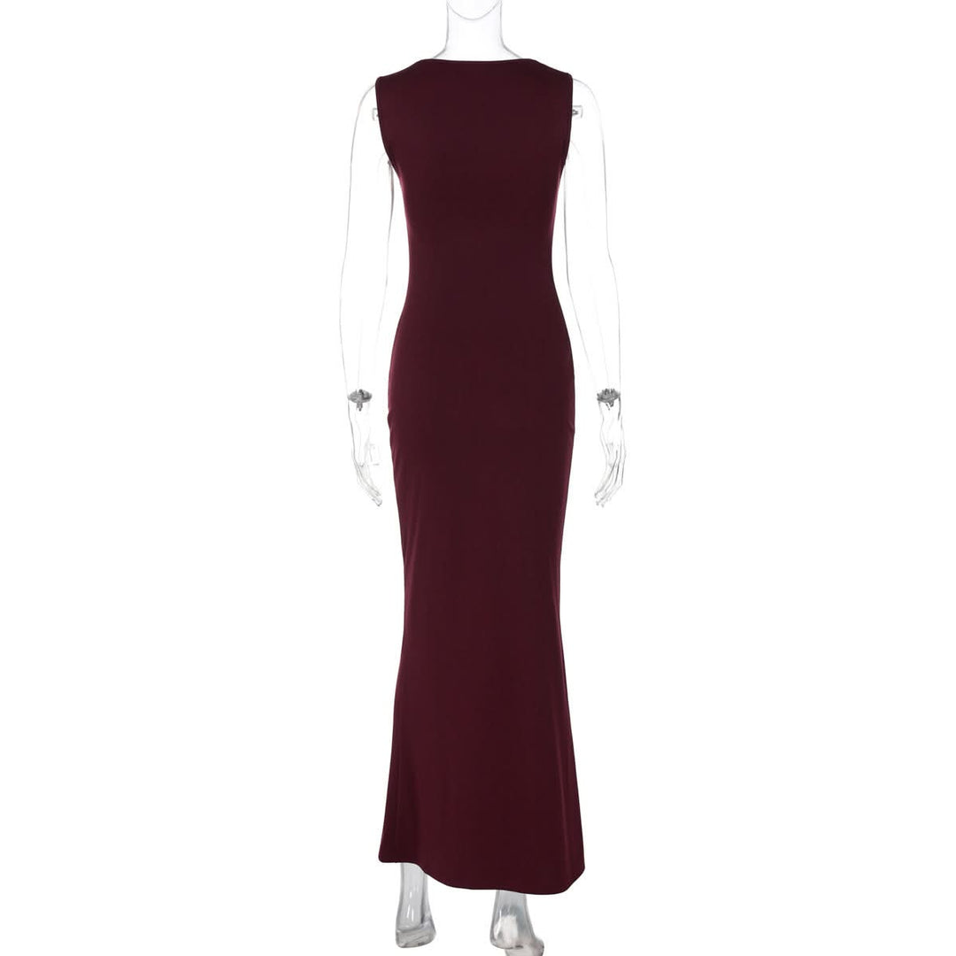 Square neck ruched solid maxi dress  | Festival Outfits Women
