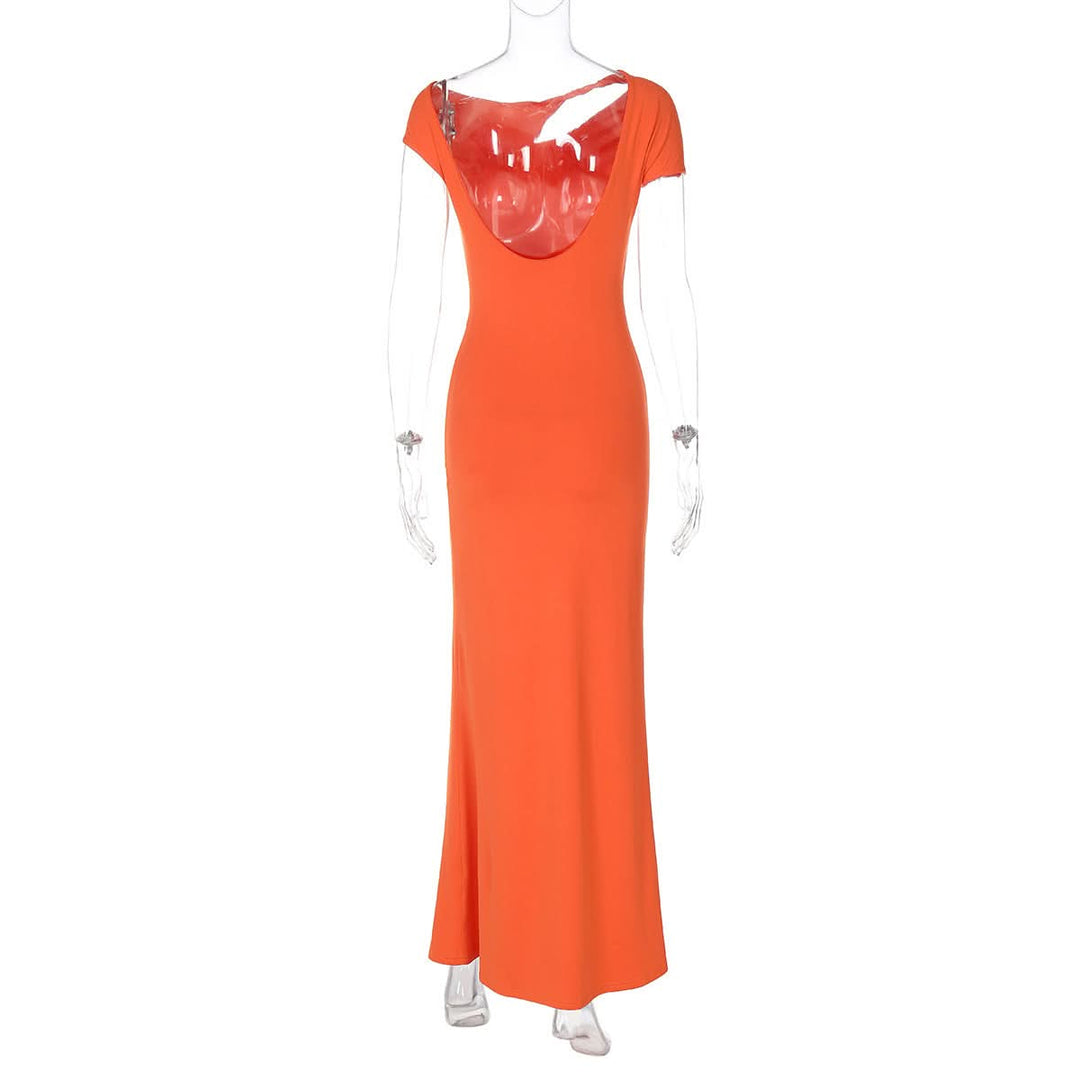 Hollow out cap sleeve ruched backless cut out maxi dress  | Festival Outfits Women