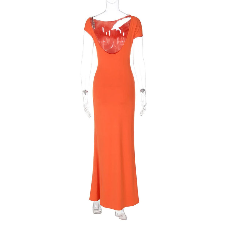 Hollow out cap sleeve ruched backless cut out maxi dress  | Festival Outfits Women