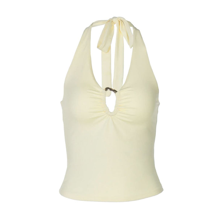 Hollow out ruched halter self tie backless cut out top  | Festival Outfits Women