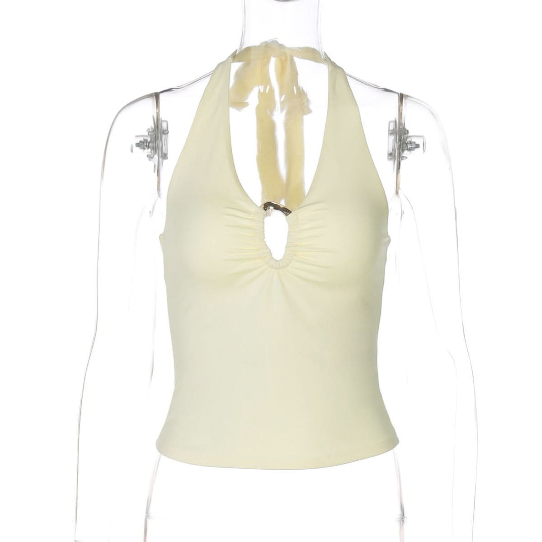 Hollow out ruched halter self tie backless cut out top  | Festival Outfits Women