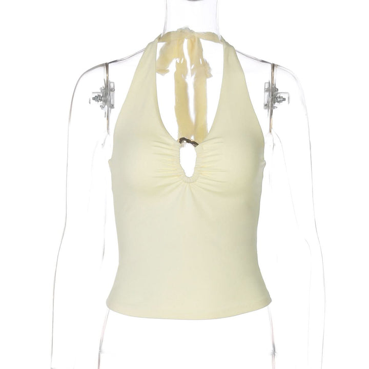 Hollow out ruched halter self tie backless cut out top  | Festival Outfits Women