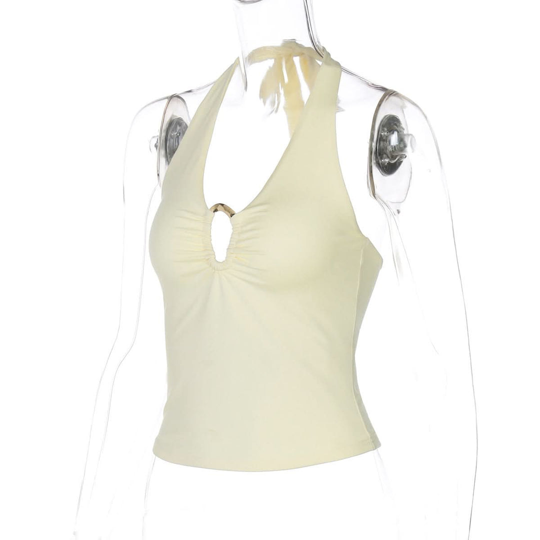 Hollow out ruched halter self tie backless cut out top  | Festival Outfits Women