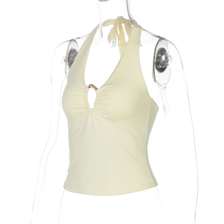 Hollow out ruched halter self tie backless cut out top  | Festival Outfits Women