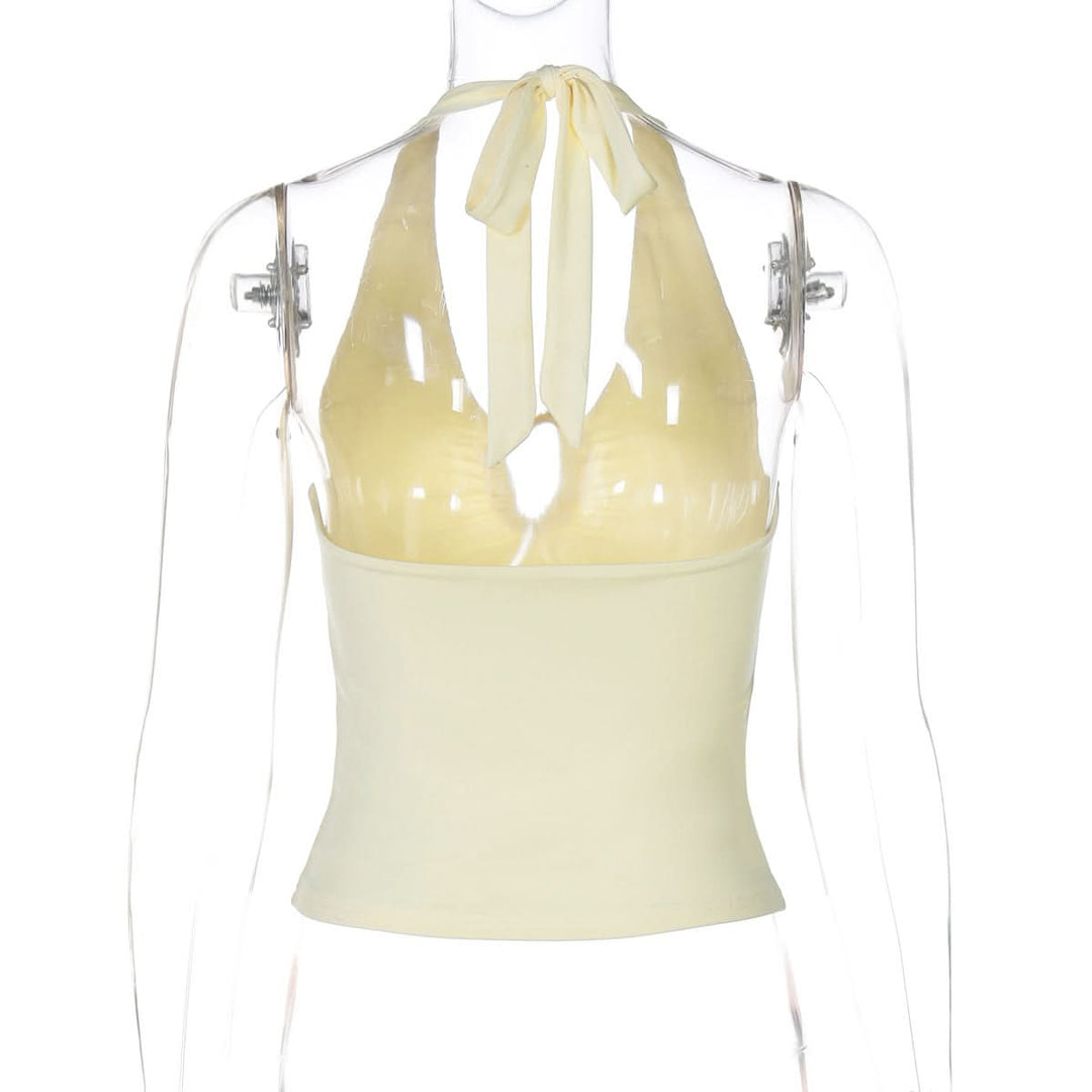 Hollow out ruched halter self tie backless cut out top  | Festival Outfits Women