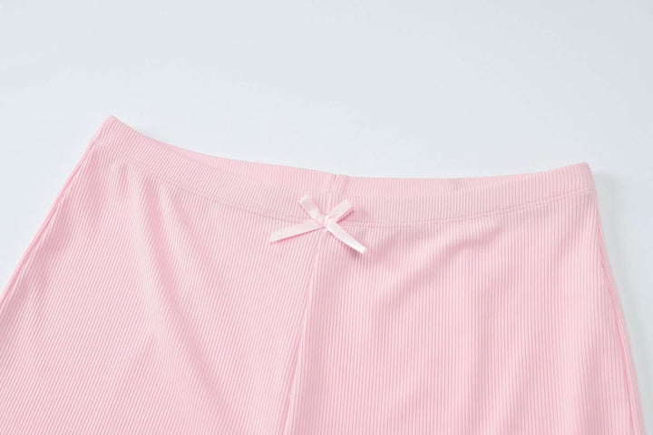 Lace hem bowknot ribbed u neck cami pant set  | Festival Outfits Women