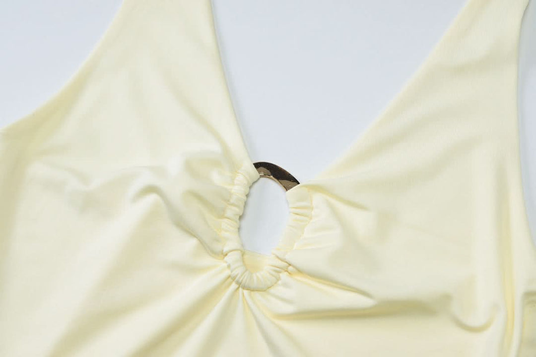 Hollow out ruched halter self tie backless cut out top  | Festival Outfits Women