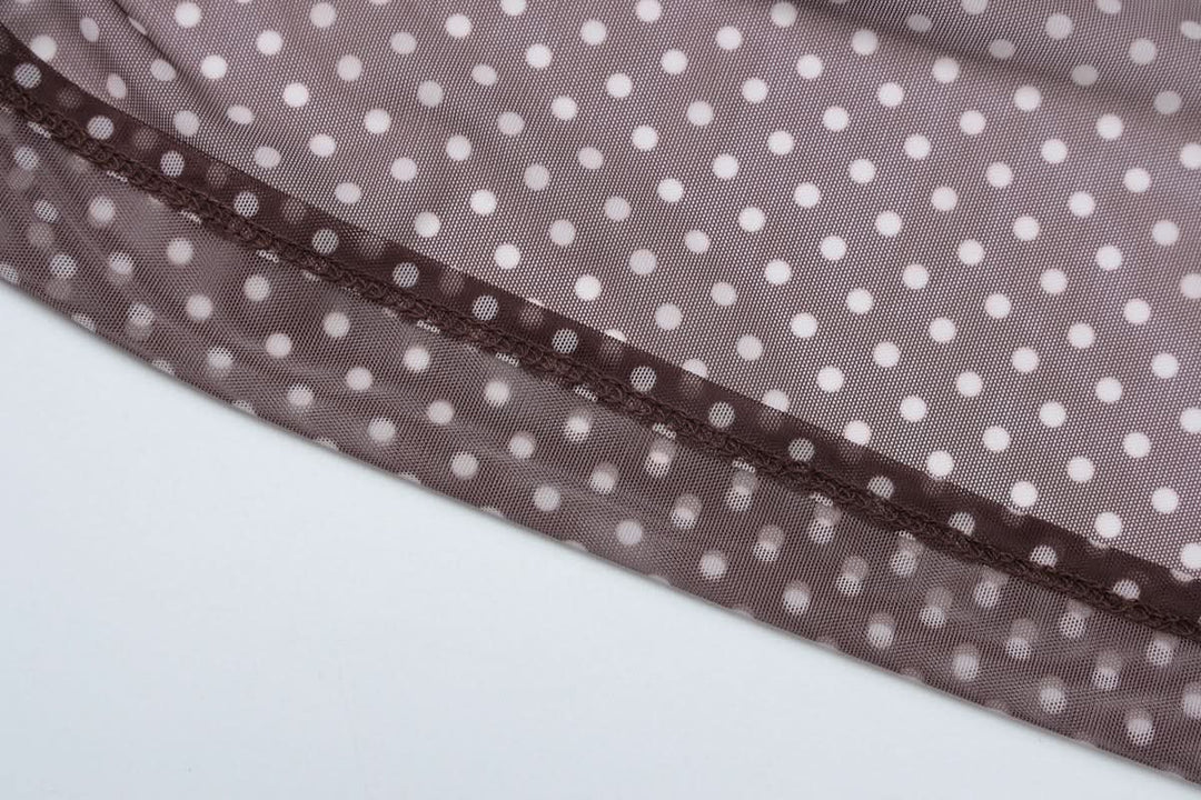 Polka dot v neck halter self tie mesh top  | Festival Outfits Women-final-sale