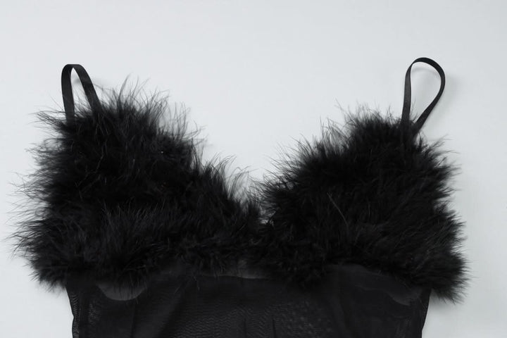 Fluffy v neck slit mesh irregular cami midi dress  | Festival Outfits Women-final-sale