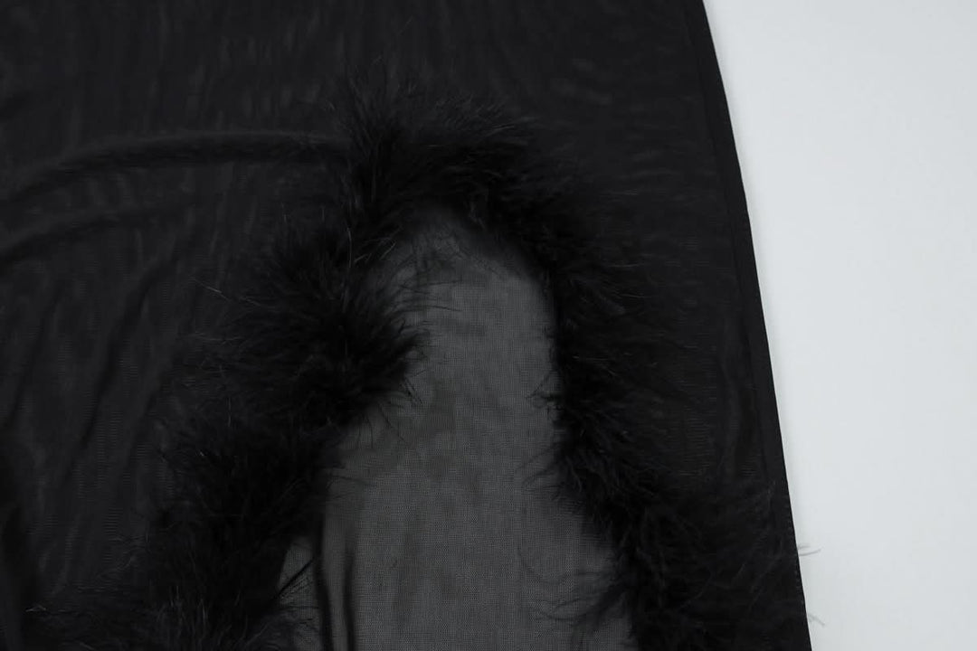 Fluffy v neck slit mesh irregular cami midi dress  | Festival Outfits Women-final-sale