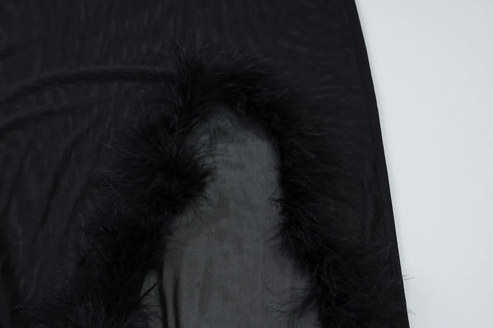 Fluffy v neck slit mesh irregular cami midi dress  | Festival Outfits Women-final-sale