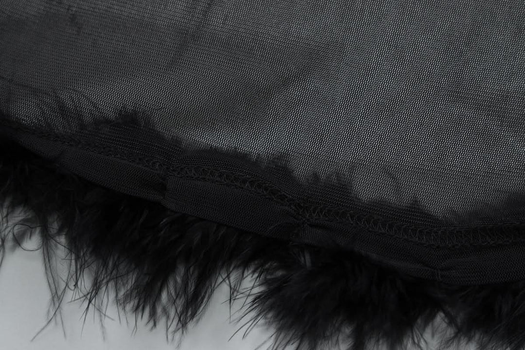 Fluffy v neck slit mesh irregular cami midi dress  | Festival Outfits Women-final-sale