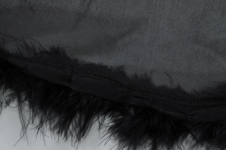 Fluffy v neck slit mesh irregular cami midi dress  | Festival Outfits Women-final-sale