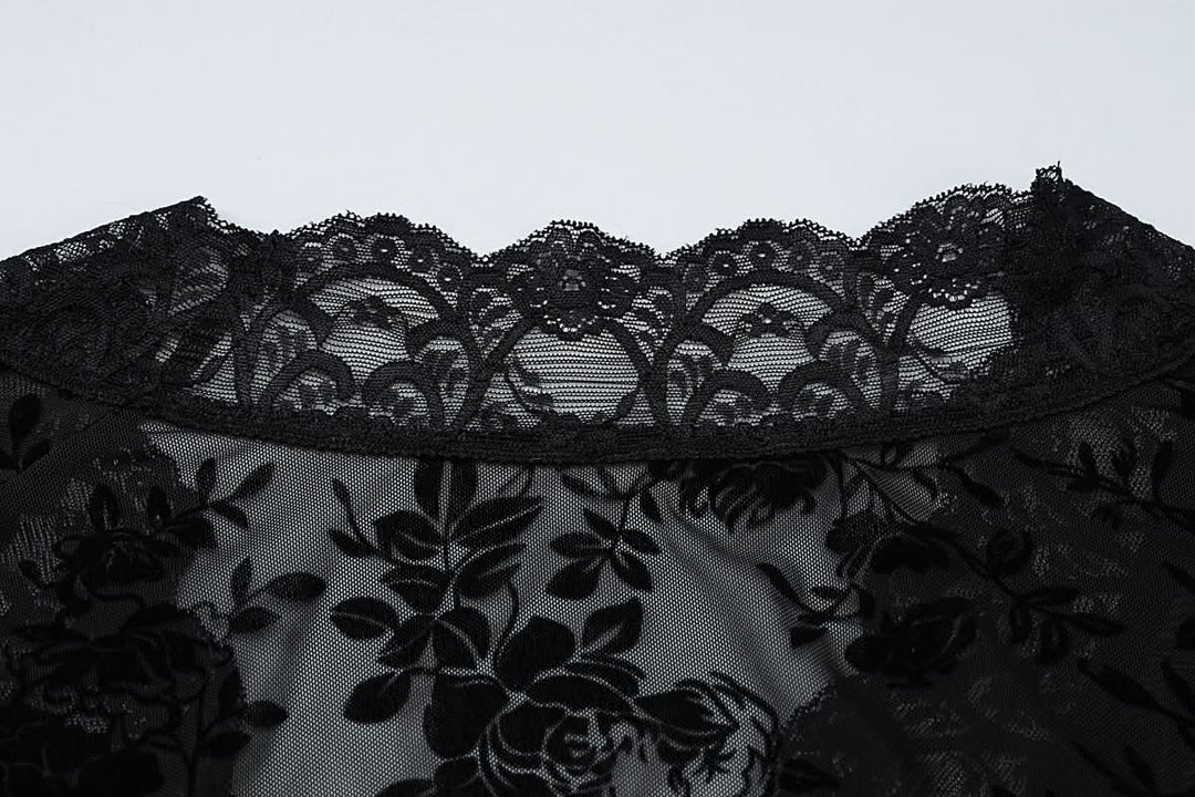 Long sleeve lace V neck see through button top  | Festival Outfits Women