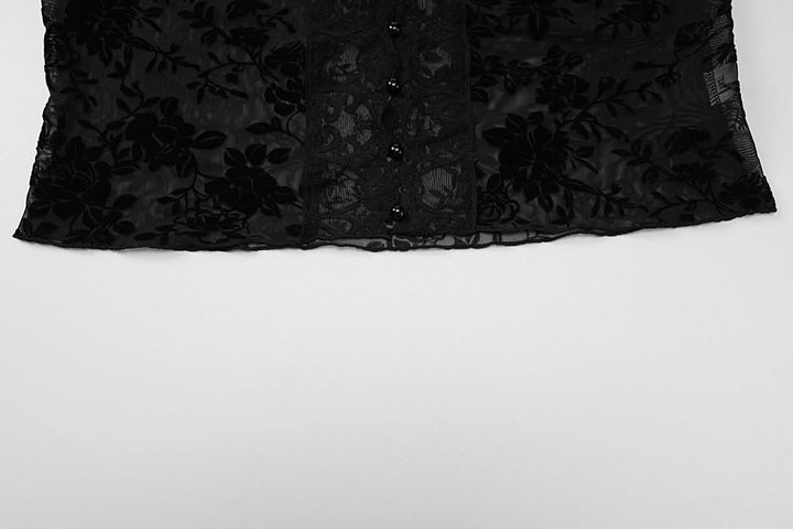 Long sleeve lace V neck see through button top  | Festival Outfits Women