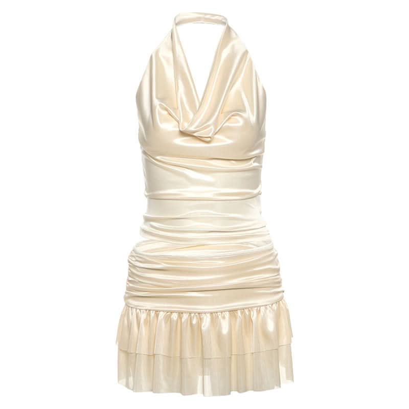 Cowl neck ruched halter ruffle mini skirt set  | Festival Outfits Women