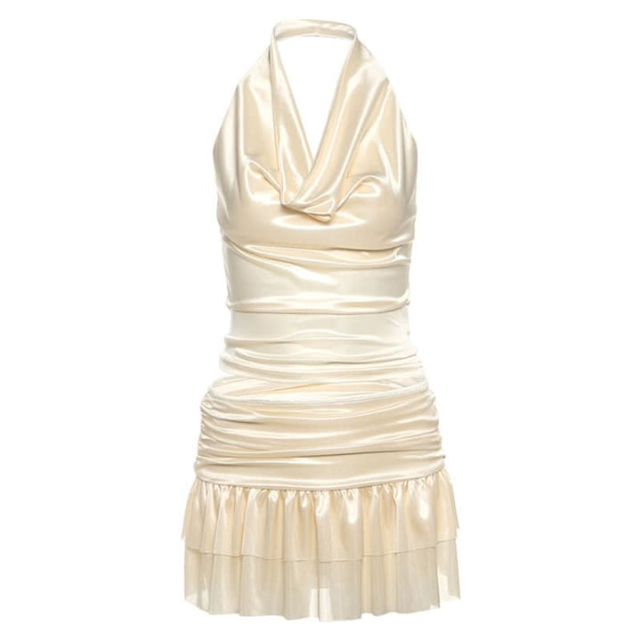 Cowl neck ruched halter ruffle mini skirt set  | Festival Outfits Women