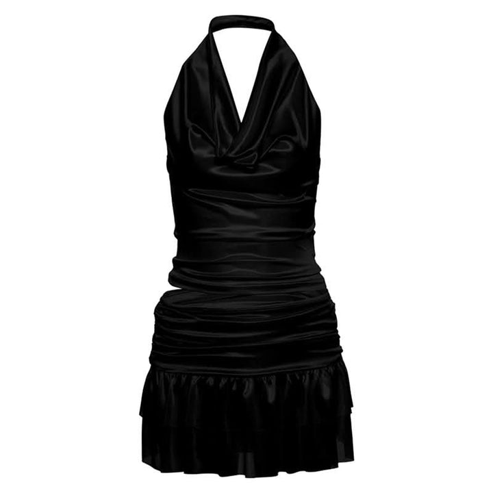 Cowl neck ruched halter ruffle mini skirt set  | Festival Outfits Women