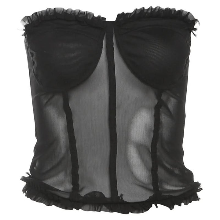 Sweetheart neck ruffle mesh backless top  | Festival Outfits Women