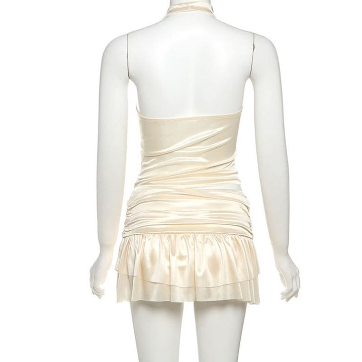 Cowl neck ruched halter ruffle mini skirt set  | Festival Outfits Women