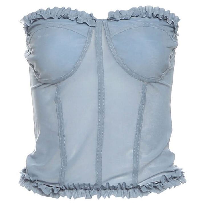 Sweetheart neck ruffle mesh backless top  | Festival Outfits Women