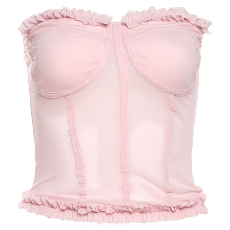 Sweetheart neck ruffle mesh backless top  | Festival Outfits Women