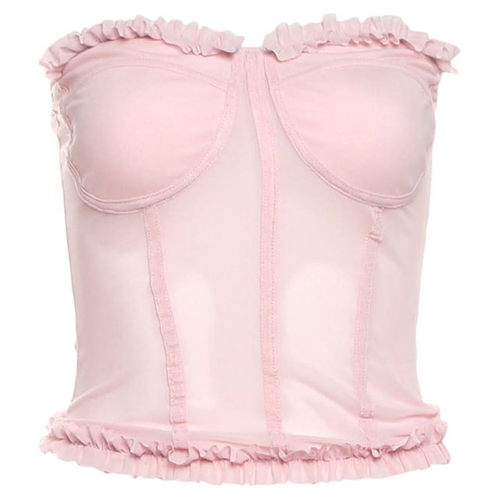Sweetheart neck ruffle mesh backless top  | Festival Outfits Women