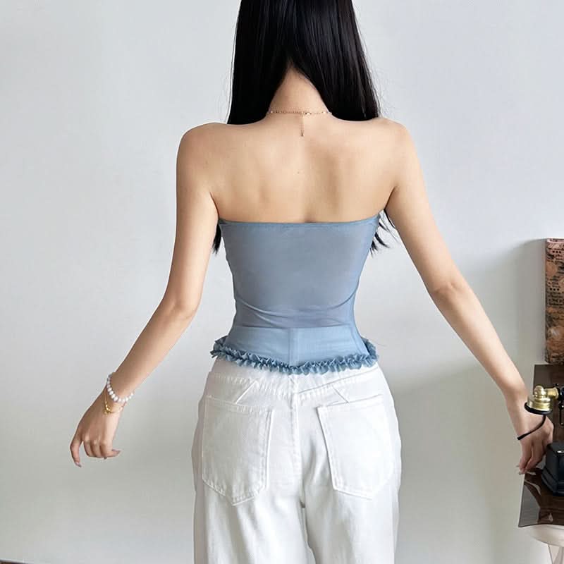 Sweetheart neck ruffle mesh backless top  | Festival Outfits Women