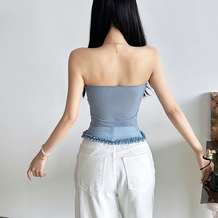 Sweetheart neck ruffle mesh backless top  | Festival Outfits Women