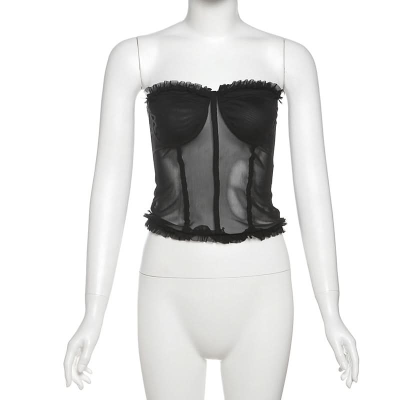 Sweetheart neck ruffle mesh backless top  | Festival Outfits Women