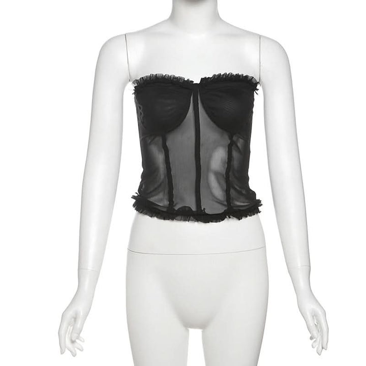 Sweetheart neck ruffle mesh backless top  | Festival Outfits Women
