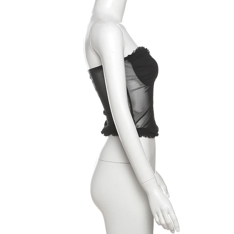 Sweetheart neck ruffle mesh backless top  | Festival Outfits Women