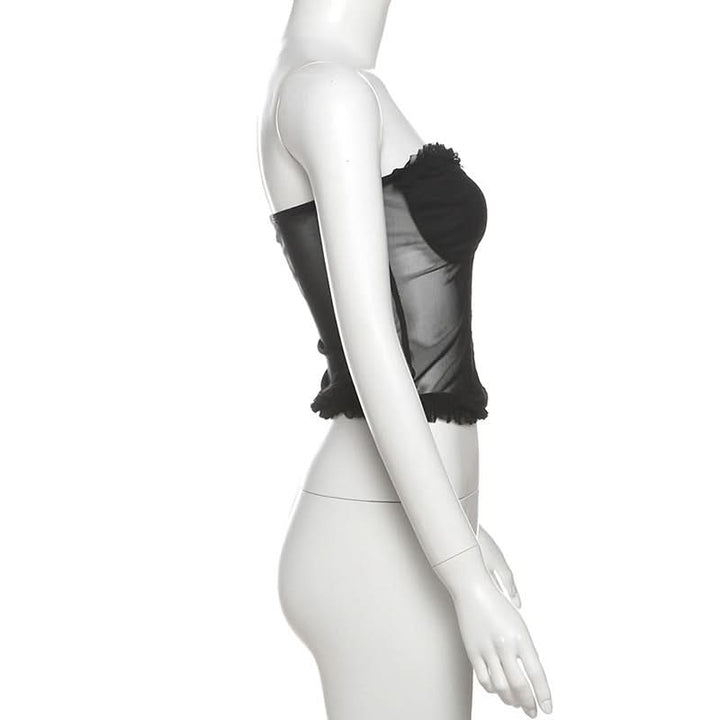 Sweetheart neck ruffle mesh backless top  | Festival Outfits Women