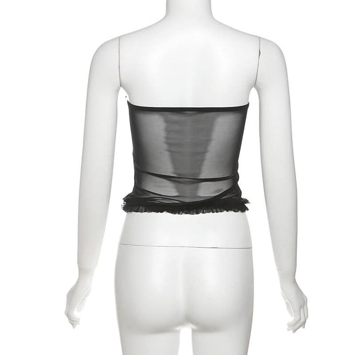 Sweetheart neck ruffle mesh backless top  | Festival Outfits Women
